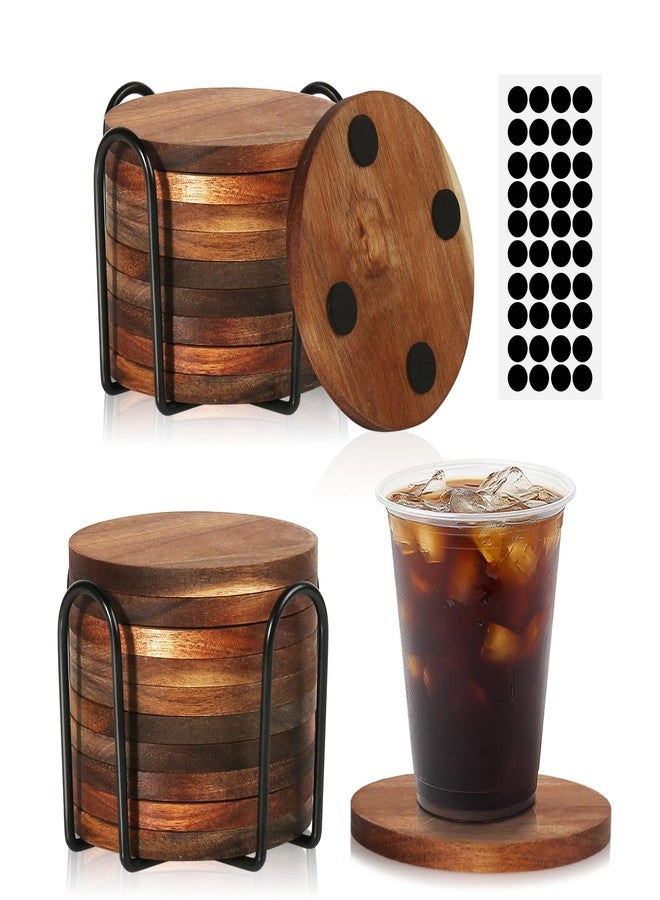 PTYTIFY 20 Pcs Wood Coasters with Holder, Wooden Coasters for Drinks Absorbent, Drink Coasters for Coffee Table, Modern Home Decor, Coaster Set for Table Protection, Office, Bar - Image 1